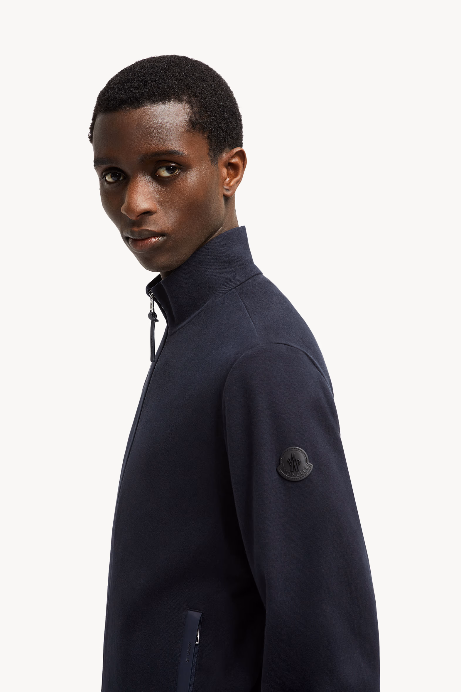 Sweat en coton et cachemire à bordure en daim Hommes Bleu marine Moncler 4